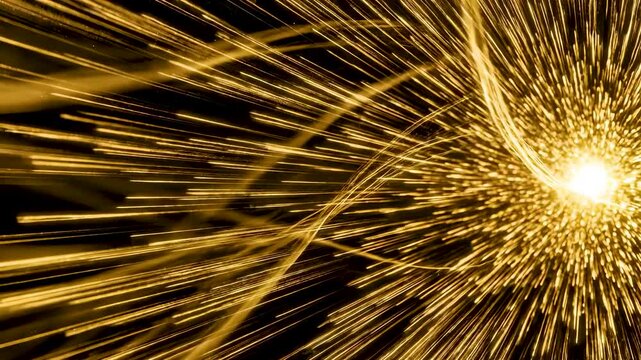 Abstract Visualization of Galactic Gravity Currents with Glowing Gold Threads Converging in Deep Space Inspired by Laniakea Structure