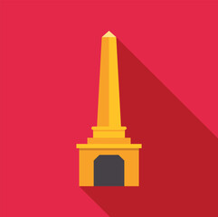 Naklejka premium Obelisk monument icon featuring a tall yellow structure casting a long red shadow