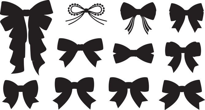 Assortment of black bow silhouettes for decoration and gifting ribbon celebration