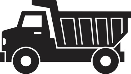 Black and white dump truck silhouette isolated on white background representing heavy machinery, industrial transport, construction equipment, logistics services, and civil engineering work. © Shuvo's World