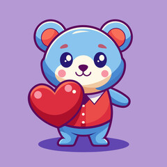Naklejka premium Cute blue bear holding red heart with love and affection