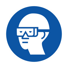 Fototapeta premium Person Wearing Safety Glasses in a Circular Blue Icon for Safety Representation