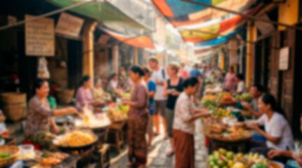 Authentic local street market capturing the culture and everyday life. Blurred background.