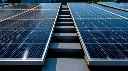 Solar panel installation urban rooftop technology bright environment aerial view renewable energy