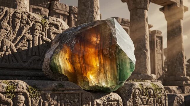 Andalusite Gemstone Displays Pleochroic Colors Amidst Ancient Ruins