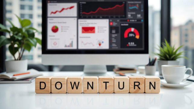 Economic downturn market analysis indicates a financial recession risk as red business graphs show a sharp decline in global trade performance - Powered by Adobe