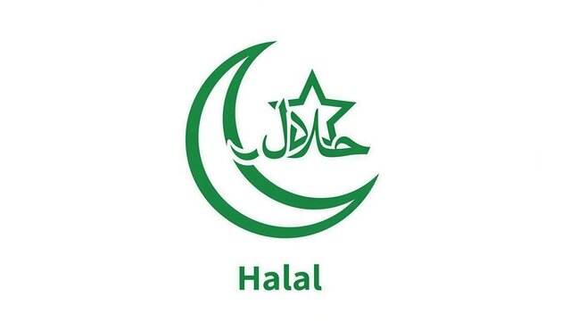 A green Halal logo with a crescent moon and star symbol