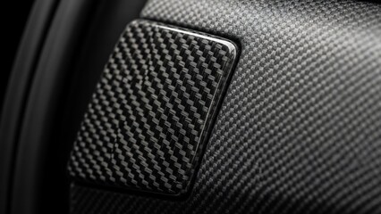 Close-up of black carbon fiber texture with metallic trim.