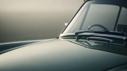 Vintage Car Hood and Windshield Close-up.