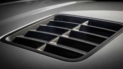 Close-up of a car air vent with a sleek metallic finish.