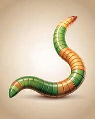 A colorful illustration of a segmented worm with green and orange hues