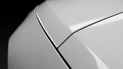 Close-up of a sleek white car's body panel with sharp lines and glossy finish.