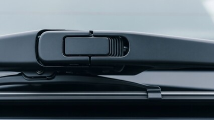 Car windshield wiper close-up view with sleek design.