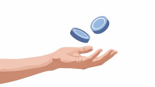 An open human hand reaching out as two blue circular tokens float above it.