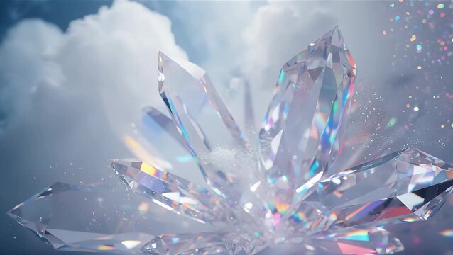 Shimmering Crystal Formation in a Dreamy Cloudy Sky