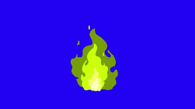 Green fire on blue screen