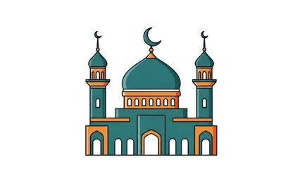 Obraz premium Detailed Artistic depiction of a mosque with a dome and minarets on a white backdrop