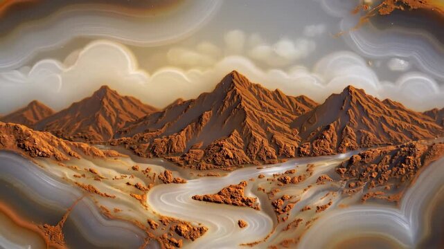 Agate Chalcedony Stone Texture with Mountain Landscape