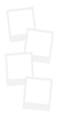 4 blank white instant photo frames on transparent background