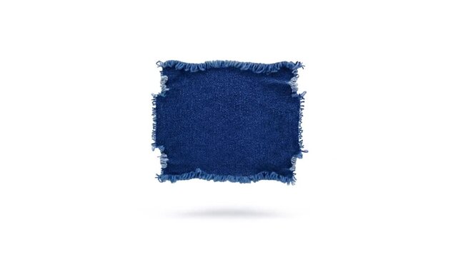 Blue denim fabric patch spinning into washing vortex animation