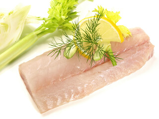 Coalfish - Fish raw on white Background