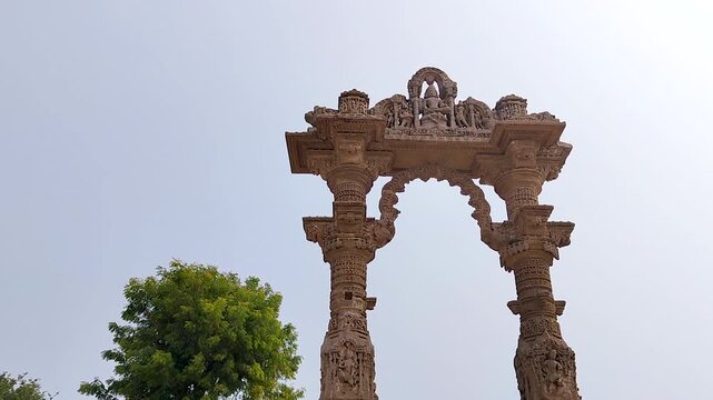 Vadnagar Gujarat India Narsinh Maheta Ni Chowri ancient stone arch with detailed carvings, historic Hindu monument showcasing traditional Indian architecture and cultural heritage.