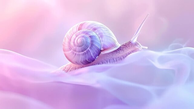 Gentle snail with swirl shell on soft pink background illustrative art