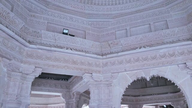 Shri Valinath Mahadev Mandir interior Mehsana Gujarat India showing carved stone pillars, Hindu temple architecture, spiritual heritage design with detailed craftsmanship.