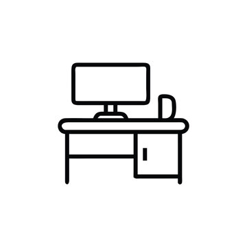 Modern Office Desk With Computer Icon