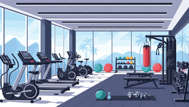 Spacious modern gym interior equipped with various fitness machines and weightlifting equipment for daily workouts.