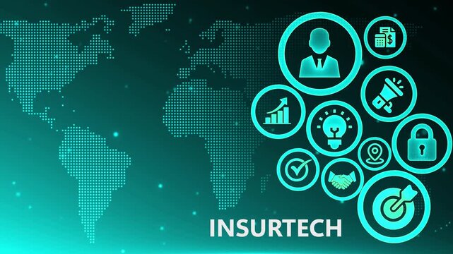 Global Insurtech Innovation Network: Digital Transformation, Security, and Growth Concepts with World Map Background