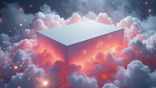 Ethereal Cube Surrounded by Mystical Clouds and Light Effects