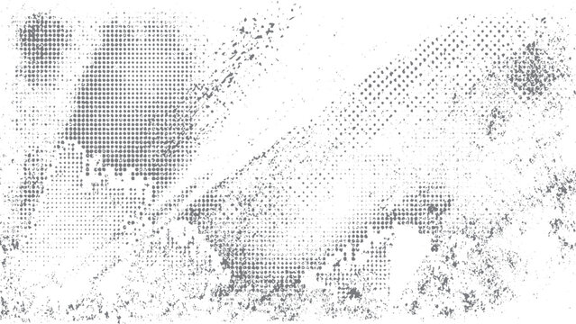 Screen background texture with dark grunge overlay and print frame. Vector grunge halftone frame with aged black texture background. 