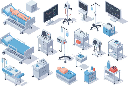 Hospital Medical Equipment Isometric Illustration Set