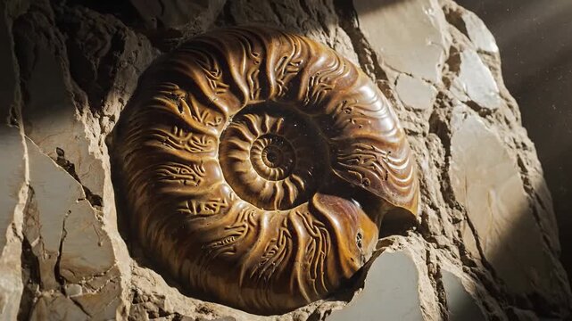 Ancient Ammonite Fossil Spiral Carved in Stone