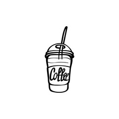 A glass of coffee hand drawn illustration. Coffee vector doodle icon