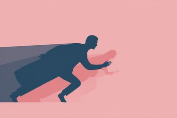 Obraz premium Surreal illustration of man running with shadow representing imposter syndrome