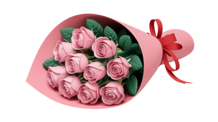 3D bouquet of roses romantic valentine gift PNG isolated on transparent background
