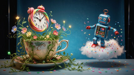 Obraz premium Kalejdoskop Snów: Surrealistyczna Podróż Przez Pęknięte Wymiary Czasu, Przestrzeni i Nieskończonej Wyobraźni, Pop Art