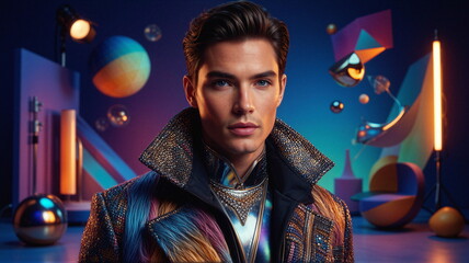 Naklejka premium Kalejdoskop Snów: Surrealistyczna Podróż Przez Pęknięte Wymiary Czasu, Przestrzeni i Nieskończonej Wyobraźni