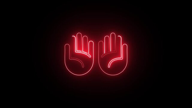 Red glowing hands forming number 55 in neon light against black background for success motivation and business goals