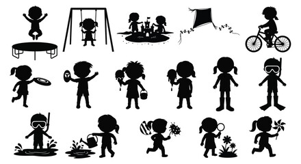 Obraz premium Kids playing various activities silhouette illustration