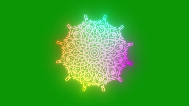 Hypnotic kaleidoscope mandala background, a vibrant purple mandala design against, royal background with mandala animation on alpha channel Ramadan circle ornament animation on green screen. 4k video