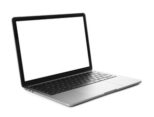 Modern laptop with blank screen isolated on white