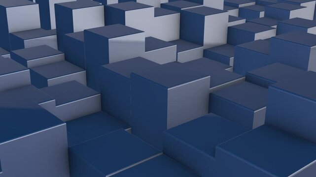 Abstract moving blocks. Banner with 3D geometric shapes moving up and down. Realistic graphic animated footage