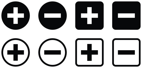 Obraz premium Plus and Minus Icon Set – Add Remove Controls, UI Buttons and Interface Symbols