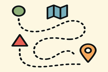 Creative graphic showing a dotted line path connecting different geometric shapes