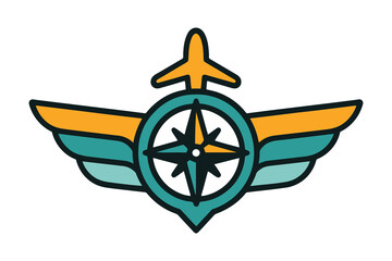 Stylized aviation emblem featuring a compass rose with wings and a small airplane