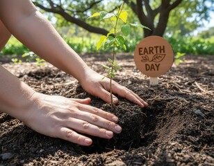Planting a tree for Earth Day celebration.