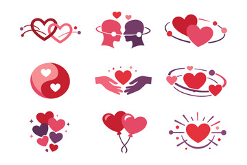 Conceptual Love and Relationship Icons Featuring Linked Hearts Hands and Harmony Symbols